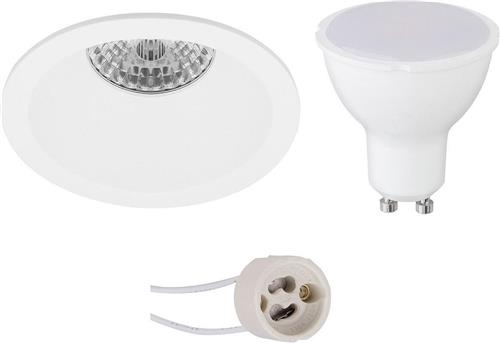 LED Spot Set - Pragmi Pollon Pro - GU10 Fitting - Dimbaar - Inbouw Rond - Mat Wit - 6W - Helder/Koud Wit 6400K - Verdiept - Ø82mm