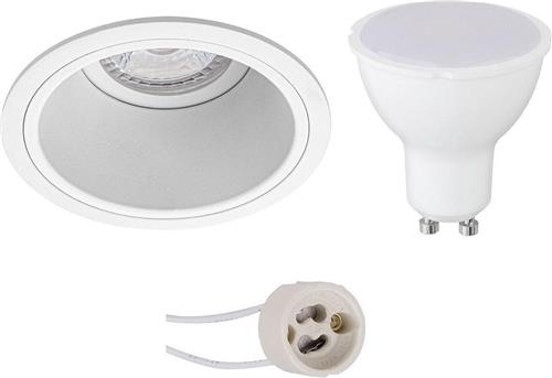 LED Spot Set - Pragmi Minko Pro - GU10 Fitting - Dimbaar - Inbouw Rond - Mat Wit - 6W - Warm Wit 3000K - Verdiept - Ø90mm