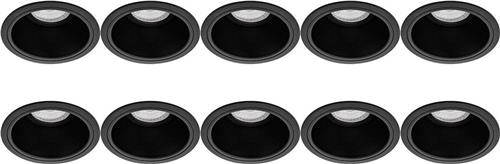 Spot Armatuur 10 Pack - Pragmi Minko Pro - GU10 Inbouwspot - Rond - Zwart - Aluminium - Verdiept - Ø90mm