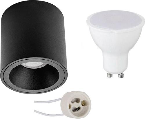 Opbouwspot Set - Pragmi Cliron Pro - GU10 Fitting - Dimbaar - Opbouw Rond - Mat Zwart - 6W - Warm Wit 3000K - Verdiept - Ø90mm