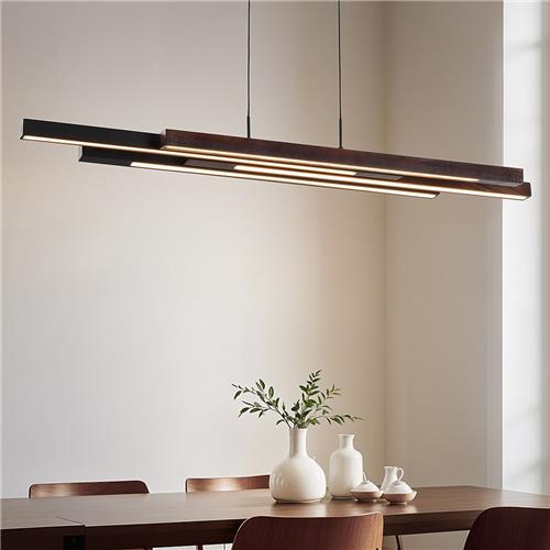 Design hanglamp zwart met donker hout met 3 staps dim - Liana
