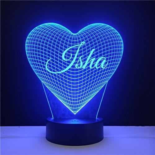 3D LED Lamp - Hart Met Naam - Isha