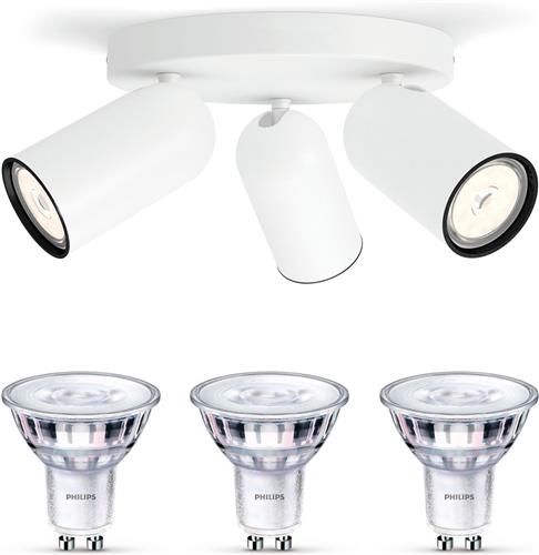 Philips Pongee Opbouwspot (Wit) - Warmwit Licht - Plafondspot met 3 Lichtpunten - GU10 - SceneSwitch - Eenvoudig Dimbaar met Je Klassieke Schakelaar