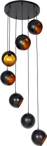 QAZQA crooked cluster - Moderne Hanglamp - 7 lichts - Ø 50 cm - Zwart Goud - Woonkamer