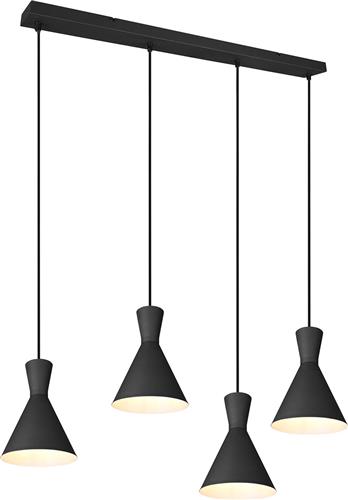 LED Hanglamp - Trion Ewomi - E27 Fitting - 4-lichts - Rechthoek - Mat Zwart - Aluminium