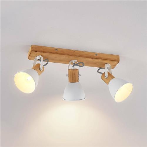 Lindby - buitenspot - 3lichts - metaal, dennenhout - H: 24 cm - E14 - licht hout, wit