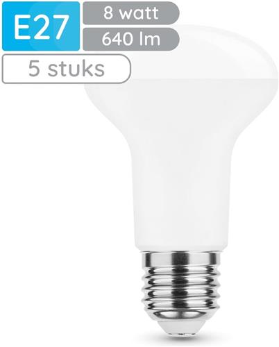 Modee E27 LED Lamp 8W - 640lm - 6000K - Daglicht Wit - LED Spot R63 - Vervangt 50W Halogeen Gloeilamp - 5 stuks