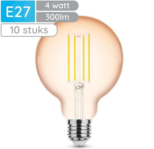 Modee E27 LED Lamp Dimbaar 4W - 300lm - 1800K - Warm Wit - LED Filament Amber Globe G95 - Vervangt 28W Halogeen Gloeilamp - 10 stuks