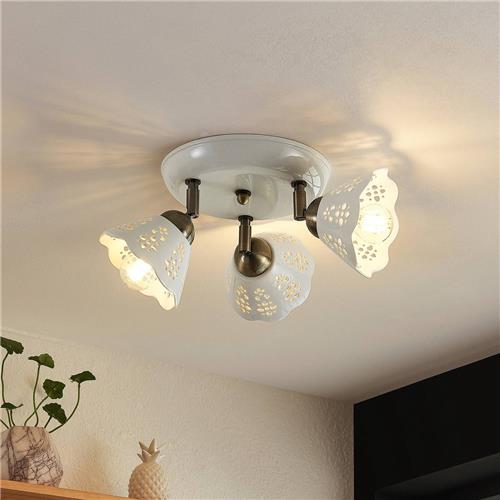 Lindby - buitenspot - 3lichts - keramiek, ijzer - H: 16.5 cm - E14 - wit, brons