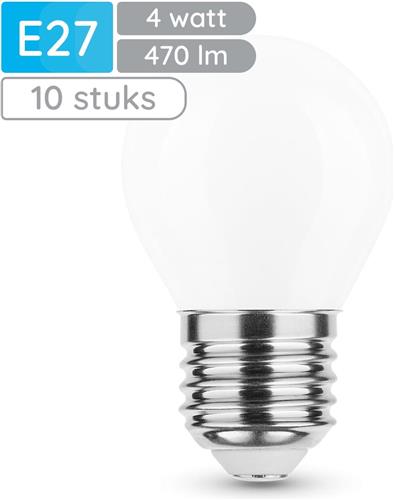 Modee E27 LED Lamp 4W - 470lm - 4000K - Neutraal Wit - LED Filament Melkglas Globe Mini P45 - Vervangt 40W Halogeen Gloeilamp - 10 stuks