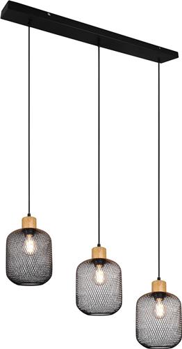 LED Hanglamp - Trion Kalim - E27 Fitting - 3-lichts - Rechthoek - Mat Zwart - Aluminium