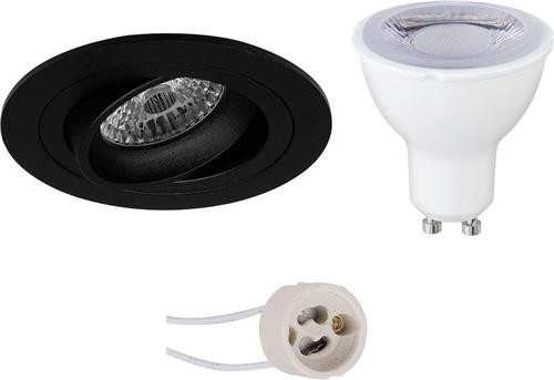 LED Spot Set - Pragmi Alpin Pro - GU10 Fitting - Dimbaar - Inbouw Rond - Mat Zwart - 6W - Natuurlijk Wit 4200K - Kantelbaar Ø92mm