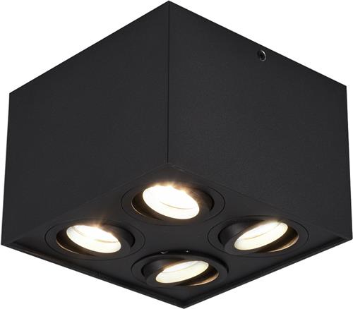 LED Plafondspot - Torna Bisqy - GU10 Fitting - 4-lichts - Vierkant - Mat Zwart - Aluminium