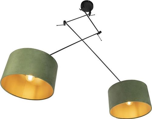 QAZQA blitz - Landelijke Hanglamp met kap - 2 lichts - L 750 mm - Zwart Goud - Woonkamer | Slaapkamer | Keuken