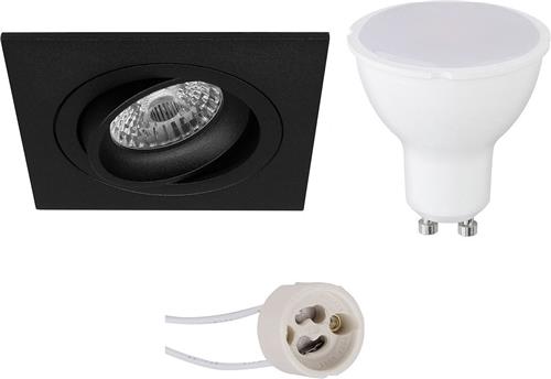 LED Spot Set - Proma Borny Pro - GU10 Fitting - Inbouw Vierkant - Mat Zwart - 4W - Helder/Koud Wit 6400K - Kantelbaar - 92mm