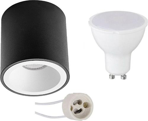 Opbouwspot Set - Pragmi Cliron Pro - GU10 Fitting - Dimbaar - Opbouw Rond - Mat Zwart/Wit - 6W - Natuurlijk Wit 4200K - Verdiept - Ø90mm