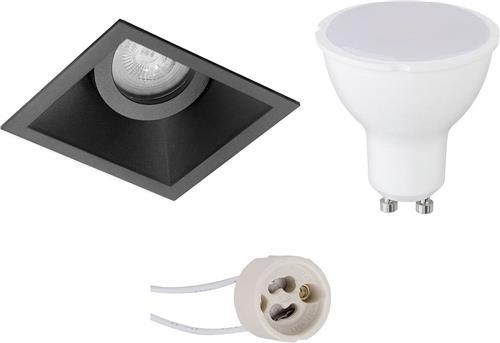 LED Spot Set - Pragmi Zano Pro - GU10 Fitting - Dimbaar - Inbouw Vierkant - Mat Zwart - 6W - Warm Wit 3000K - Kantelbaar - 93mm