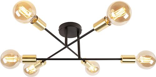 QAZQA sydney - Industriele Dimbare LED Smart Plafondlamp incl. wifi met Dimmer - 6 lichts - Ø 55 cm - Zwart Goud - Industrieel - Woonkamer | Slaapkamer | Keuken