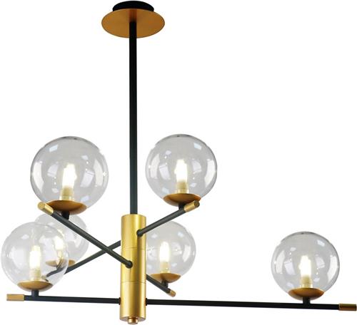 Hanglamp 6-lichts Nisha - goud met transparant glas
