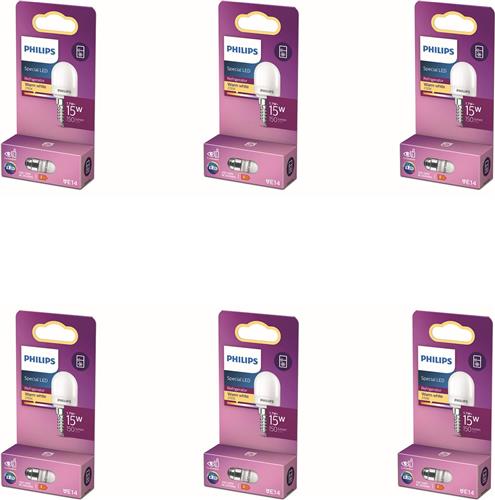Philips Voordeelverpakking - E14 - LED Koelkastlamp - Mat - 15W - Niet Dimbaar - Warmwit Licht - Set van 6 Stuks