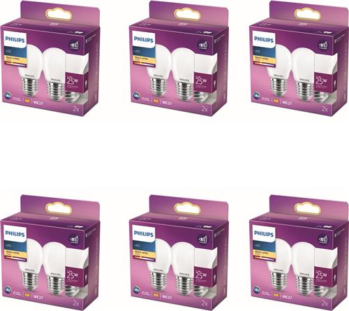 Philips Voordeelverpakking - E27 - LED Kogellamp - Mat - 25W - Niet Dimbaar - Warmwit Licht - Set van 12 Stuks