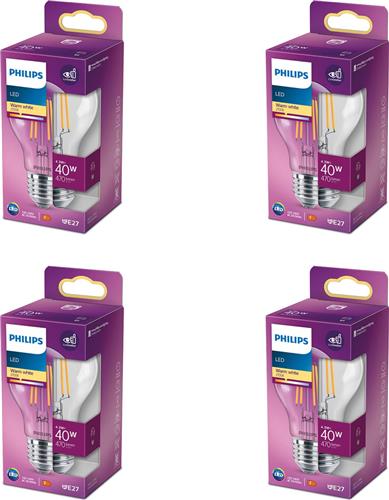 Philips Voordeelverpakking - E27 - LED Standaardlamp - Helder - 40W - Niet Dimbaar - Koelwit Licht - Set van 4 Stuks