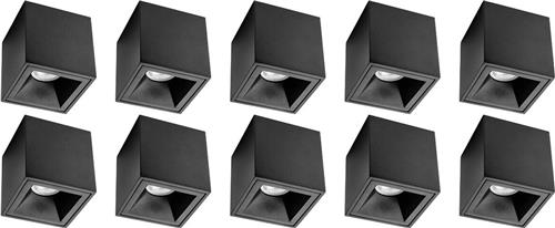 Opbouwspot 10 Pack - Proma Cliron Pro - GU10 Fitting - Opbouw Vierkant - Mat Zwart - Aluminium - Verdiept - Ø90mm