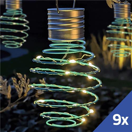 Solar tuinverlichting - Hanglamp 'Fiësta' blauw - Voordeelset van 9 stuks - Op zonne-energie