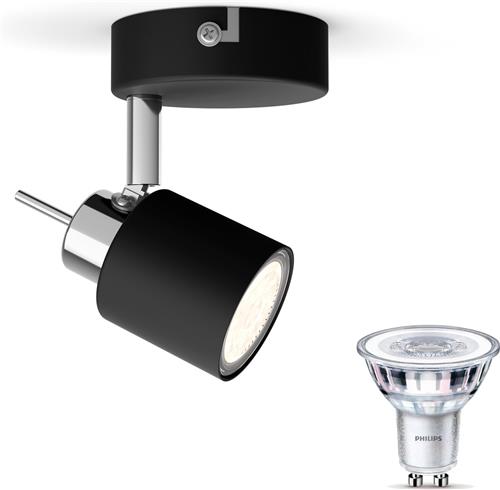 Philips Meranti Opbouwspot (Zwart) - Warmwit Licht - Wandspot of Plafondspot met 1 Lichtpunt - GU10 - SceneSwitch - Eenvoudig Dimbaar met Je Klassieke Schakelaar