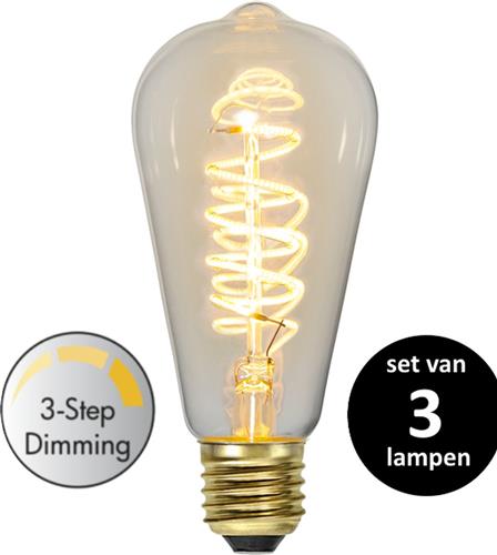 Star Trading LED Edison lamp lichtbron - E27 - 3 standen lamp - Super Warm Wit <2200K - 4 Watt - vervangt 35W Halogeen - set van 3