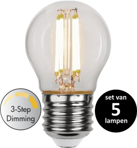 3 standen kogel led lamp  - 4W -Warm Wit (3000K) -Dimbaar met schakelaar -3 step dimming - set van 5