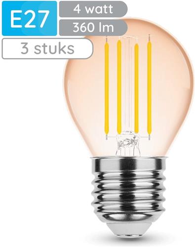 Modee E27 LED Lamp 4W - 320lm - 1800K - Warm Wit - LED Filament Amber Globe Mini P45 - Vervangt 28W Halogeen Gloeilamp - 3 stuks