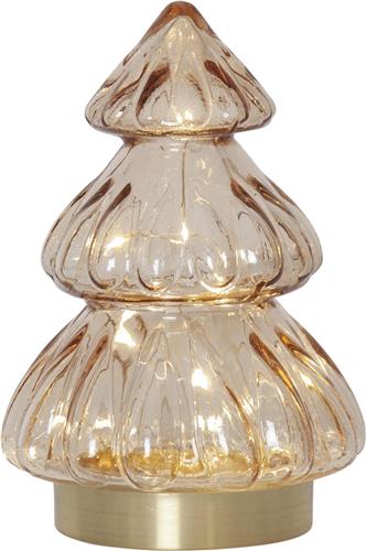 Star Trading LED tafellamp Abete, kerstboom, beige, glas, warm wit, timer, batterij, 18 cm