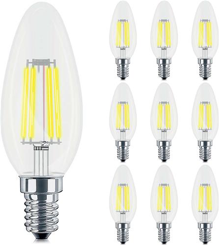 Voordeelpak 10x LED Lamp E14 Kaars Filament - Brinton - Helder 4W 470lm - 830 Warm Wit 3000K - C35 - CLR - Dimbaar | Vervangt 40W
