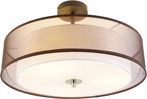 QAZQA drum-neutron - Moderne Plafondlamp - 3 lichts - Ø 500 mm - Bruin - Woonkamer | Slaapkamer | Keuken