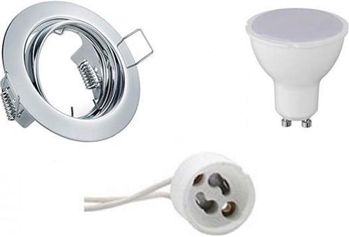 LED Spot Set - Trion - GU10 Fitting - Inbouw Rond - Glans Chroom - 4W - Helder/Koud Wit 6400K - Kantelbaar Ø83mm