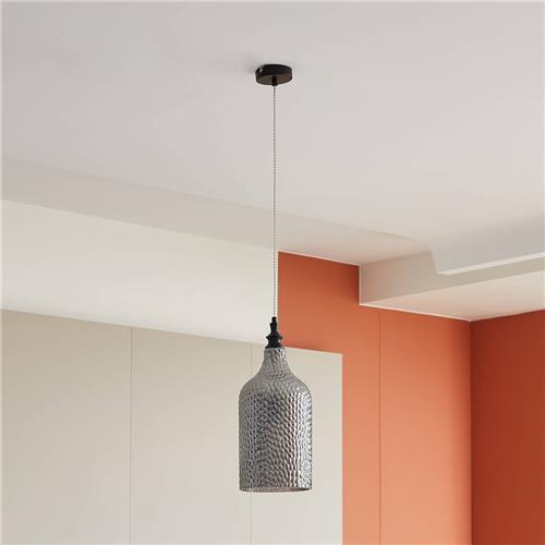 Lindby - hanglamp - 1licht - Glas, metaal - E27 - rookgrijs, zwart