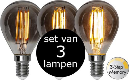 Star Trading - 3-Pack | LED - 3 standen - Standaard bol - E14 - 2.9W - Super Warm Wit - 2200K - Dimbaar