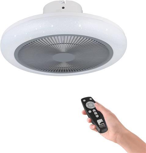 EGLO Kostrena Plafondventilator met lamp - Ø 45,5 cm - 3 snelheden - Instelbaar wit licht - Dimbaar - AC longer life - Wit/Grijs - Sterren - Glinsterend