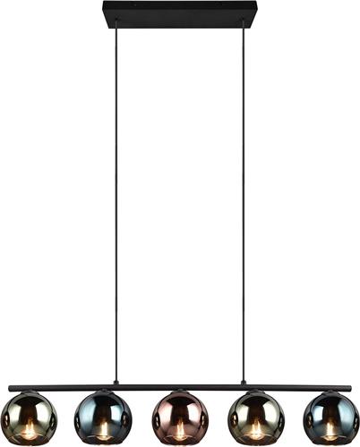LED Hanglamp - Hangverlichting - Torna Seldy - E14 Fitting - 5-lichts - Zwart met Multicolor Glas