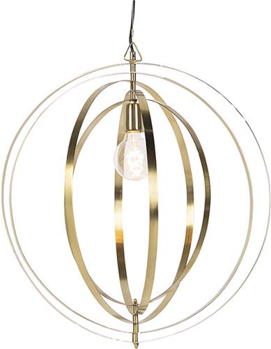 QAZQA rings - Retro Hanglamp - 1 lichts - Ø 590 mm - Goud/messing - Woonkamer | Slaapkamer | Keuken