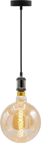 Moderne zwarte glanzende snoerpendel - inclusief XXXL LED lamp - unieke DNA spiraal