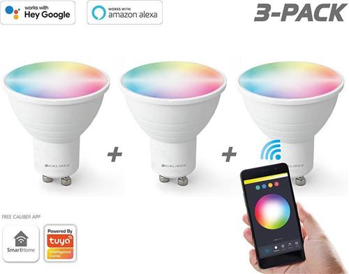 Slimme Verlichting GU10 - Smart LED - 3 Slimme Lampen - 5 Watt - RGB+CCT - Aanpasbare Kleur - Dimbaar - 3 stuks voordeel verpakking (HBT-GU10-3PACK)
