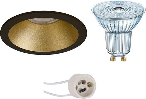LED Spot Set - OSRAM Parathom PAR16 940 36D - Pragmi Pollon Pro - GU10 Fitting - Dimbaar - Inbouw Rond - Mat Zwart/Goud - 5.5W - Natuurlijk Wit 4000K - Verdiept - Ø82mm