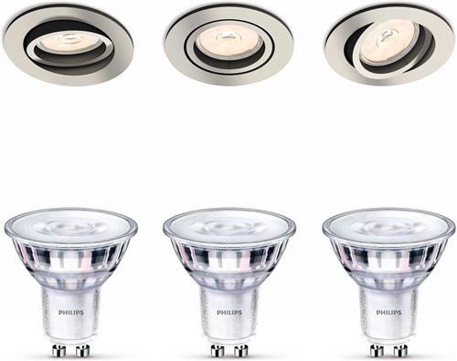 Philips Donegal Set van 3 Inbouwspots (Mat Chroom) - Rond - GU10 - Warmwit Licht - SceneSwitch - Eenvoudig Dimbaar met Je Klassieke Schakelaar