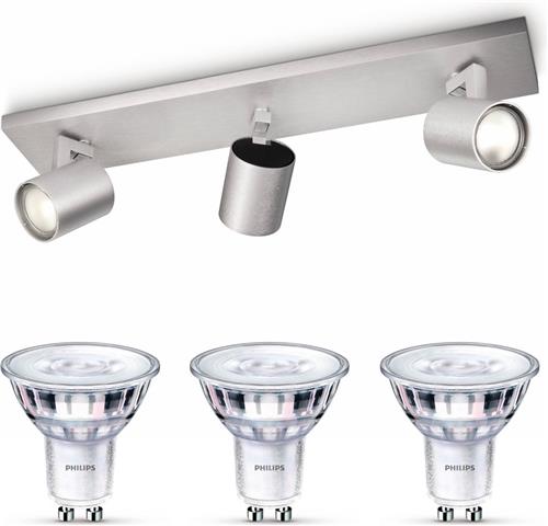 Philips Runner Opbouwspot (Aluminium) - Warmwit Licht - Plafondspot met 3 Lichtpunten - GU10 - SceneSwitch - Eenvoudig Dimbaar met Je Klassieke Schakelaar