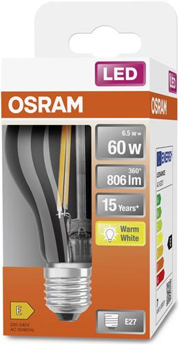OSRAM LED lamp - Classic A 60 - E27 - filament - helder - 7W - 806 Lumen - warm wit - niet dimbaar