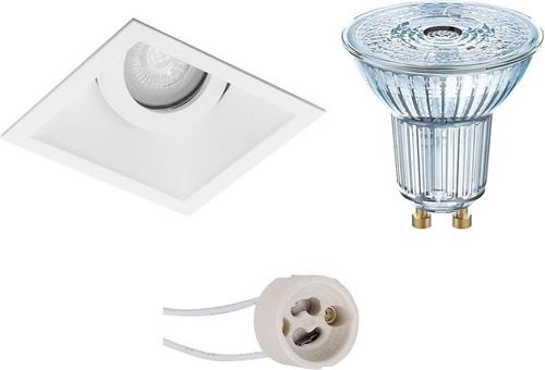LED Spot Set - OSRAM Parathom PAR16 930 36D - Pragmi Zano Pro - GU10 Fitting - Dimbaar - Inbouw Vierkant - Mat Wit - 3.7W - Warm Wit 3000K - Kantelbaar - 93mm
