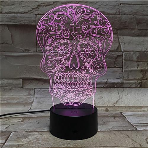 3D Led Lamp Met Gravering - RGB 7 Kleuren - Mexico Schedel