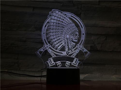 3D Led Lamp Met Gravering - RGB 7 Kleuren - Skelet Indiaan